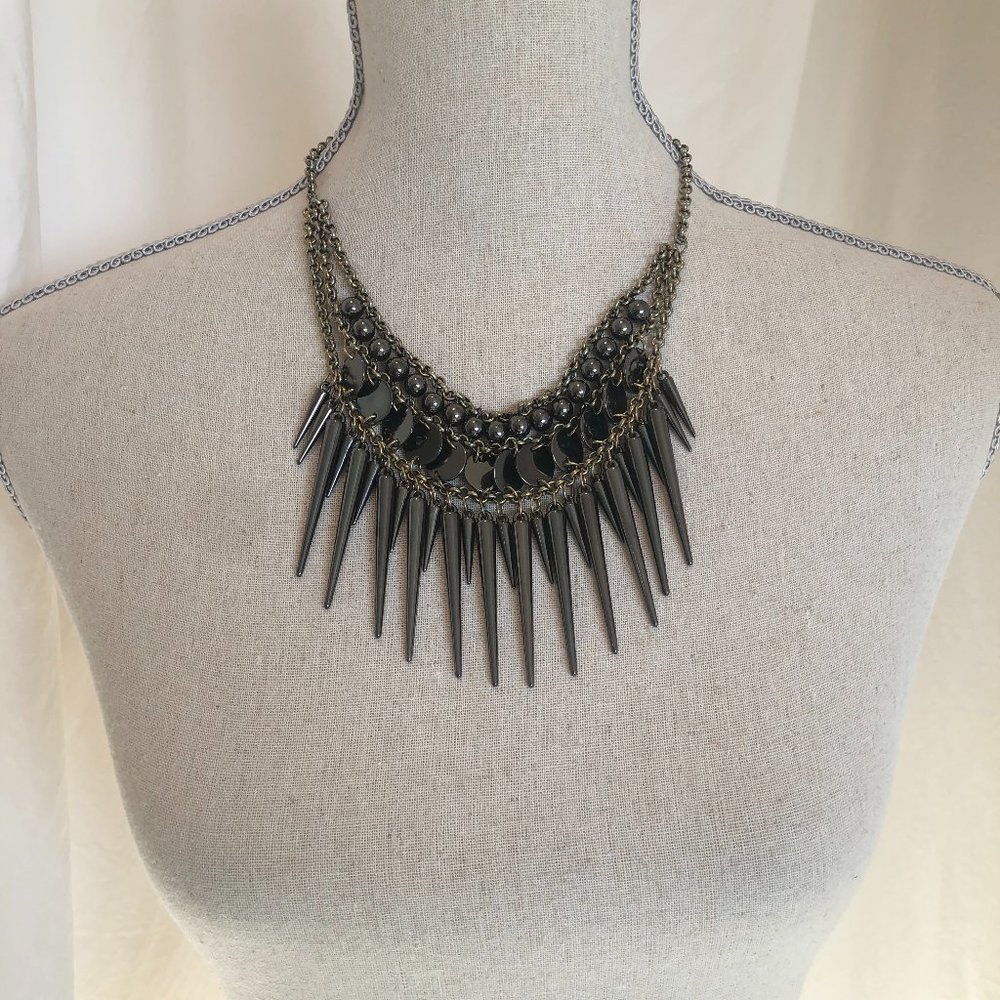 Edgy gunmetal and brass necklace